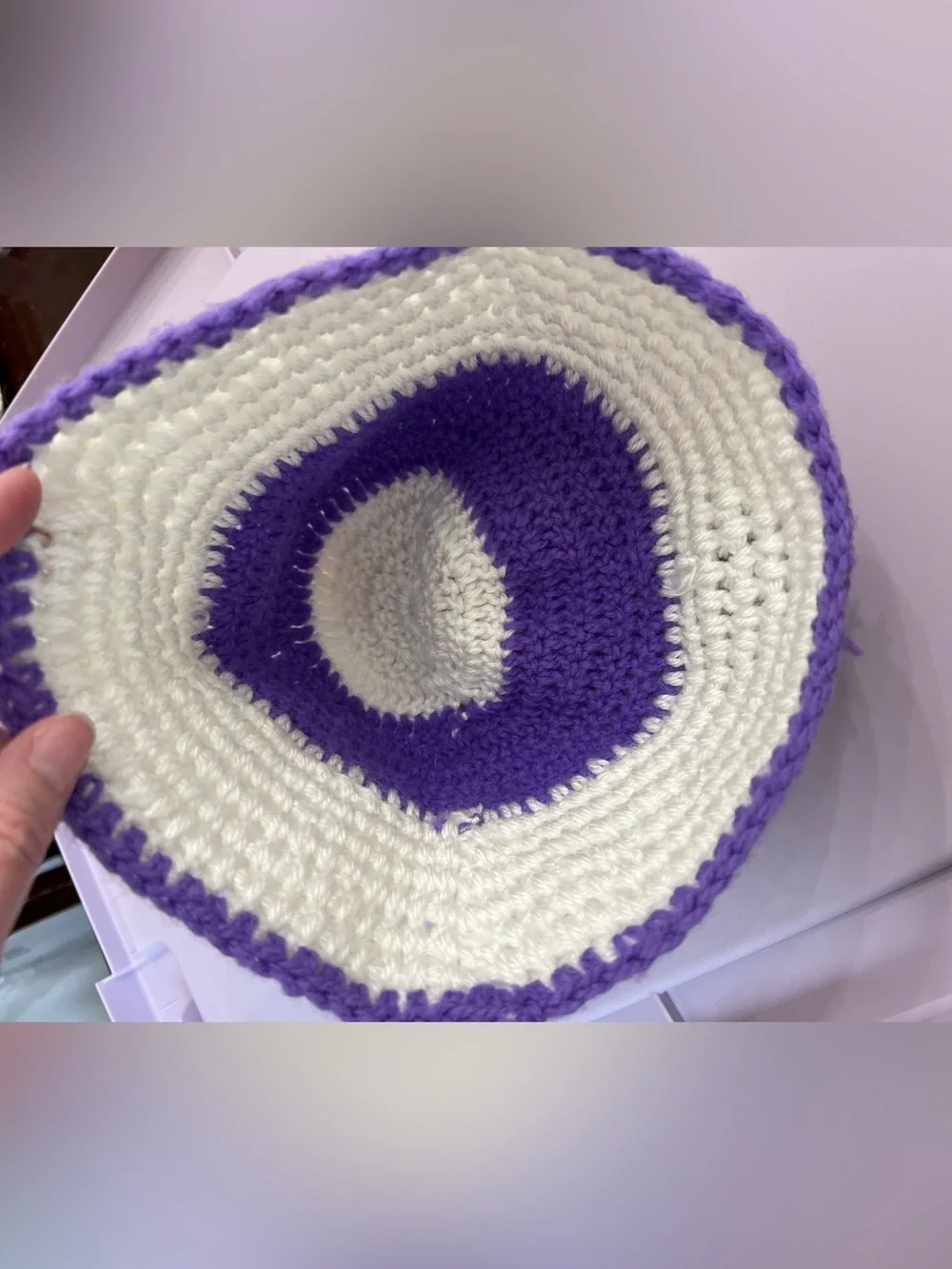 Handmade Purple & White Crochet Pom Beanie